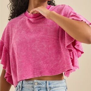 Altar'd State Nessa Flutter Sleeve Top- Pink